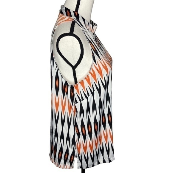 Worthington Top Black Orange White Geometric Print Halter Tank Blouse Top Size M - Picture 6 of 11